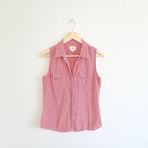 Levis Cowgirl Western Gingham Print Red Sleeveless Button-Up Top